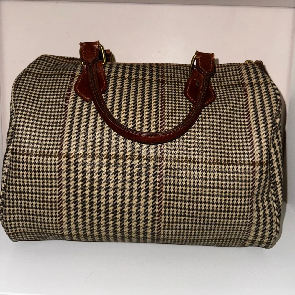 VINTAGE Y2K Polo Ralph Lauren Plaid Mini Boston Houndstooth Leather Handbag - Picture 3 of 8